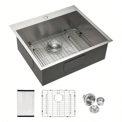 25x22x9 inch Kitchen Sink Drop In 16 Gauge Stainless Steel 25 Single Bowl Topmount Kitchen Sink Basin