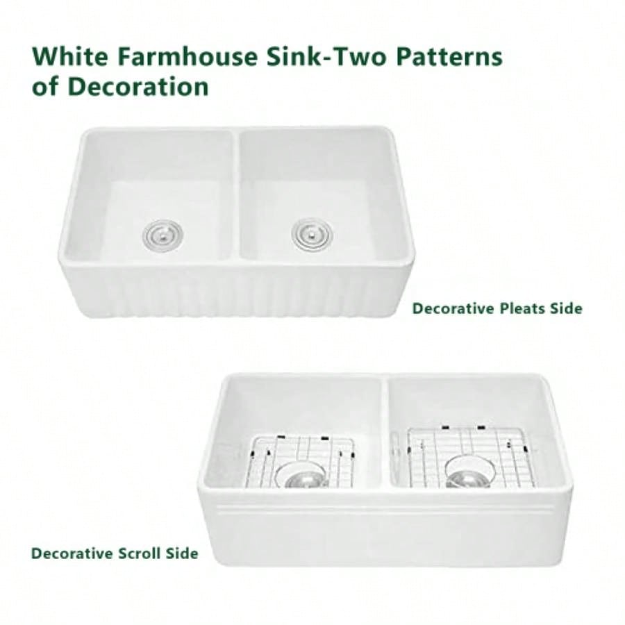 Ceramic White 33*18*10 Kitchen Double Basin Farmhouse Sink Rectangular Vessel Sink