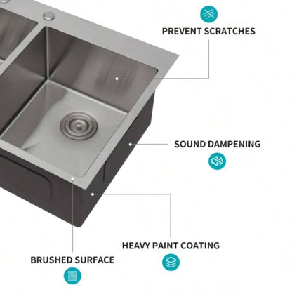 Double Bowl 50/50 Drop in Sink - 33x22x10 Stainless Steel Kitchen Sink 16 Gauge with Two 10 Deep Basin
