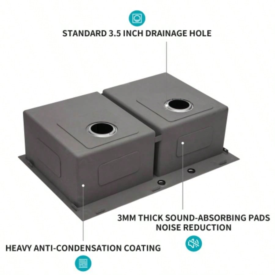 Double Bowl 50/50 Drop in Sink - 33x22x10 Stainless Steel Kitchen Sink 16 Gauge with Two 10 Deep Basin
