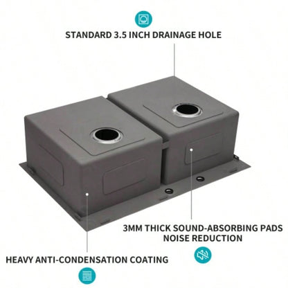 Double Bowl 50/50 Drop in Sink - 33x22x10 Stainless Steel Kitchen Sink 16 Gauge with Two 10 Deep Basin
