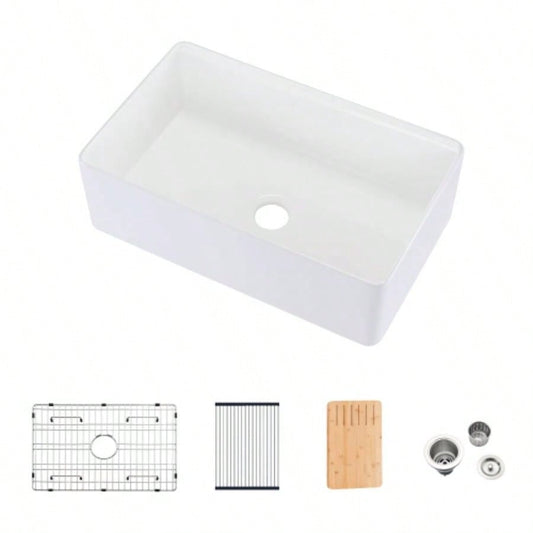 Fireclay 30 L X 20 Workstation Farmhouse Kitchen Sink With Accessories