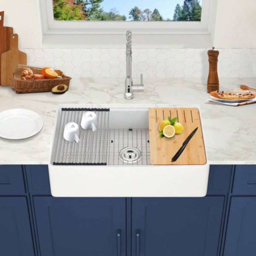 Fireclay 30 L X 20 Workstation Farmhouse Kitchen Sink With Accessories