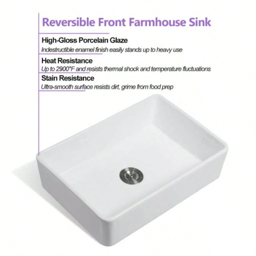 33 L X 20 Single Basin Ceramic Farmhouse Kitchen Sink with Basket Strainer