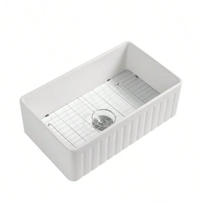Fireclay 33 L X 20 Farmhouse Kitchen Sink with Grid and Strainer