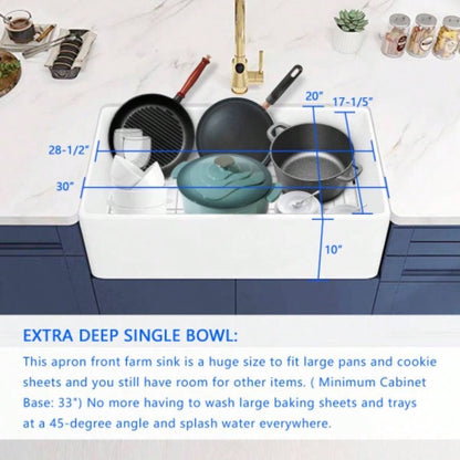 Fireclay 30 L X 20 Workstation Farmhouse Kitchen Sink With Accessories