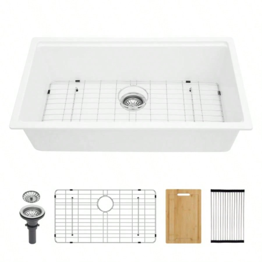 Quartz Kitchen Sink - 30x 19 White granite composite Workstation undermount kitchen sink