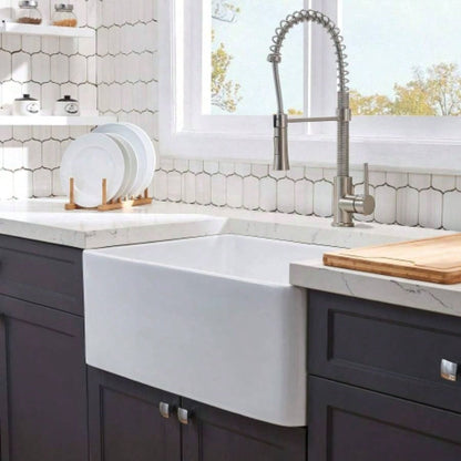 Fireclay 33 L X 20 Farmhouse Kitchen Sink with Grid and Strainer