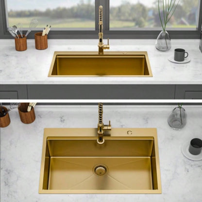 33 Drop in Gold Kitchen Sink - 33*22 inch Kitchen Sink Drop - in Topmount Single Bowl 16 Gauge Stainless Steel Ledge Workstation Kitchen Sinks