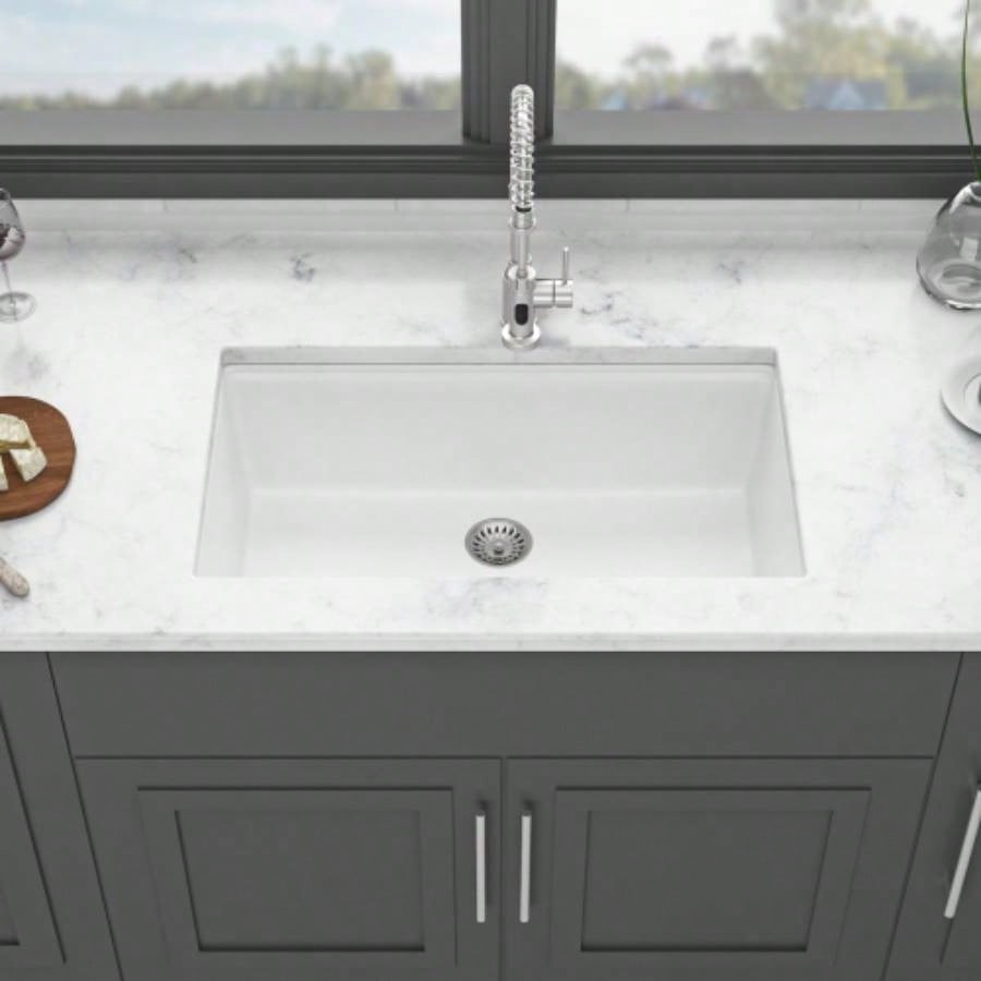 Quartz Kitchen Sink - 30x 19 White granite composite Workstation undermount kitchen sink