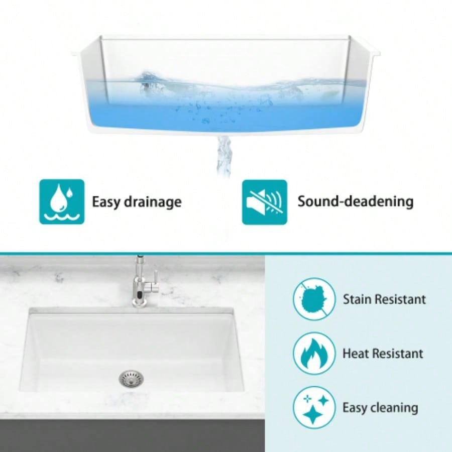 Quartz Kitchen Sink - 30x 19 White granite composite Workstation undermount kitchen sink