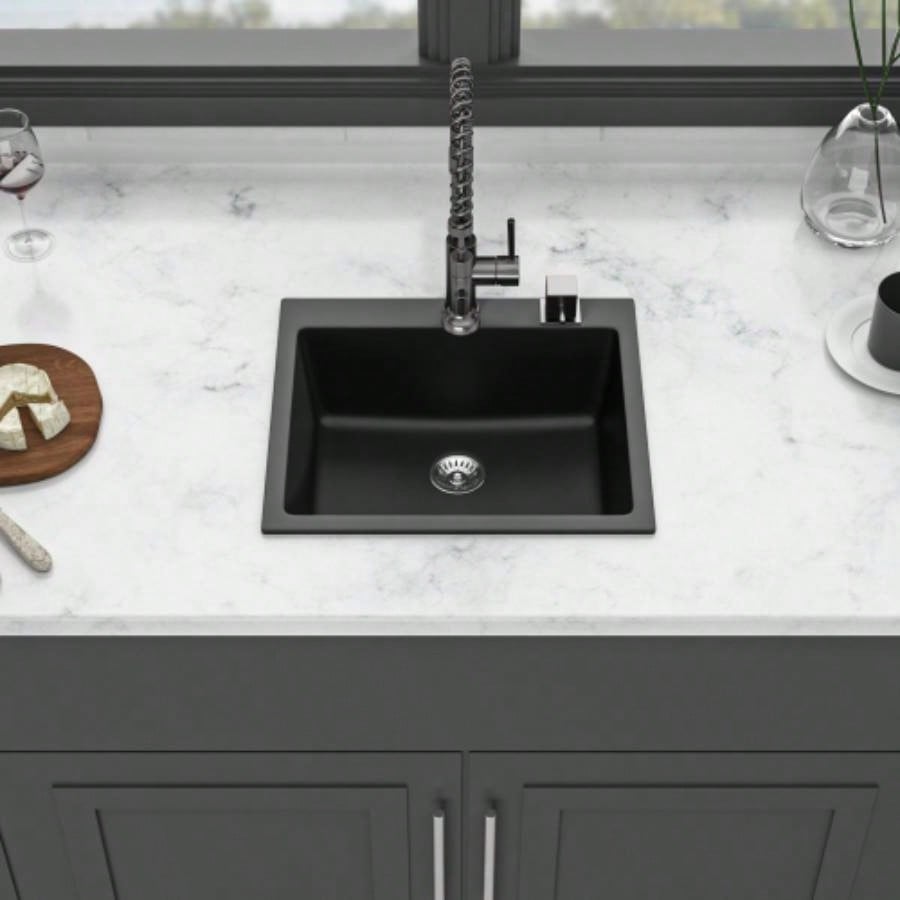 Quartz Kitchen Sink - 25x22 Black granite composite Drop in kitchen sink