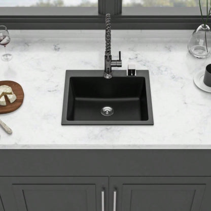 Quartz Kitchen Sink - 25x22 Black granite composite Drop in kitchen sink