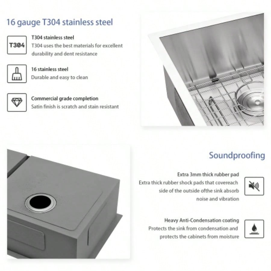 16 Gauge Stainless Steel 33x19 inch Undermount Double Bowl Kitchen Sink 60/40 with 9 Inch Deep Sink