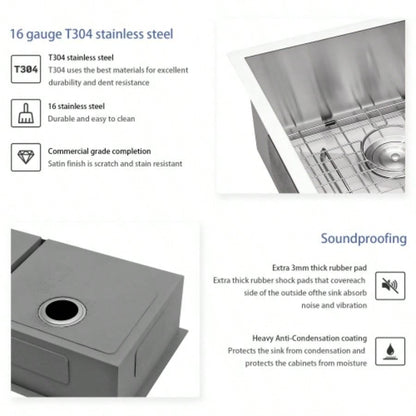 16 Gauge Stainless Steel 33x19 inch Undermount Double Bowl Kitchen Sink 60/40 with 9 Inch Deep Sink