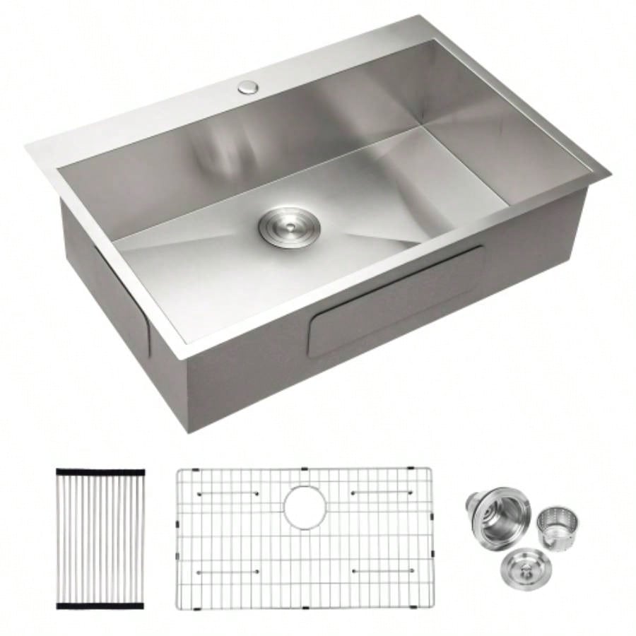 28 Inch Drop In Sink - 28 inch Kitchen Sink Drop in Topmount Single Bowl Sink 16 Gauge Stainless Steel Kitchen Sink Basin