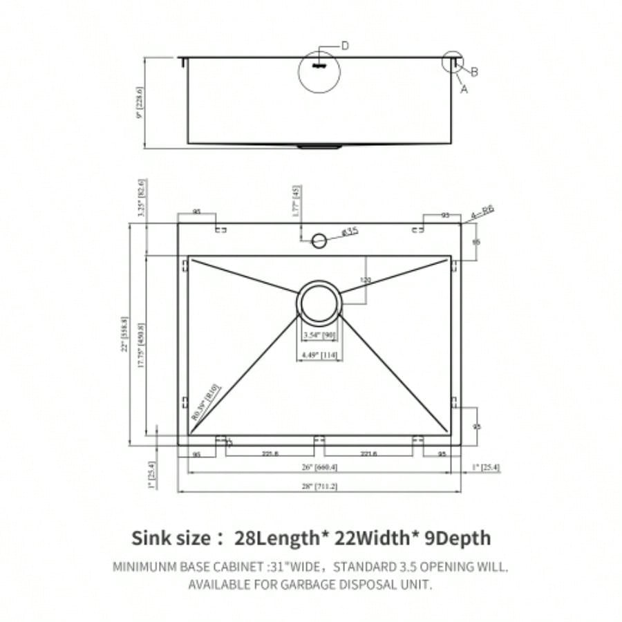 28 Inch Drop In Sink - 28 inch Kitchen Sink Drop in Topmount Single Bowl Sink 16 Gauge Stainless Steel Kitchen Sink Basin