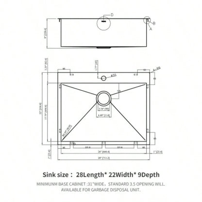 28 Inch Drop In Sink - 28 inch Kitchen Sink Drop in Topmount Single Bowl Sink 16 Gauge Stainless Steel Kitchen Sink Basin