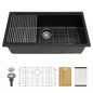 Quartz Kitchen Sink - 30x 19 Black granite composite Workstation undermount kitchen sink