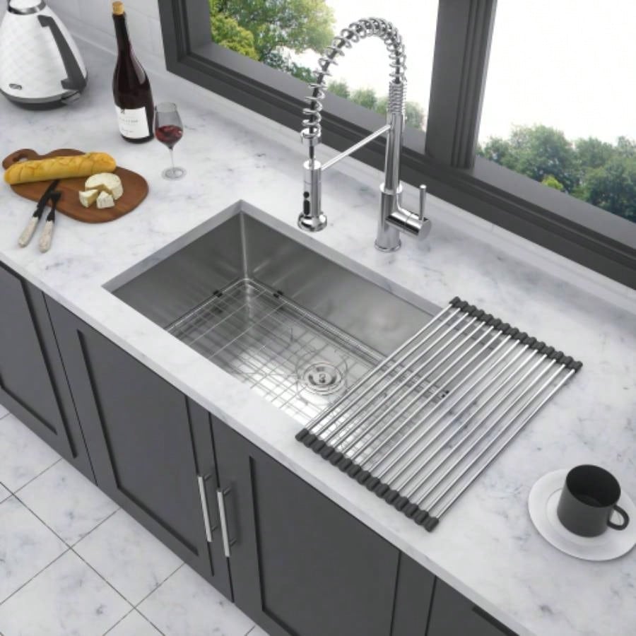 33 Inch Undermount Sink - 33x19x10 Undermount Stainless Steel Kitchen Sink 16 Gauge 10 Inch Deep Single Bowl Kitchen Sink Basin