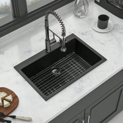 Quartz Kitchen Sink - 33x22 Black granite composite Drop in kitchen sink