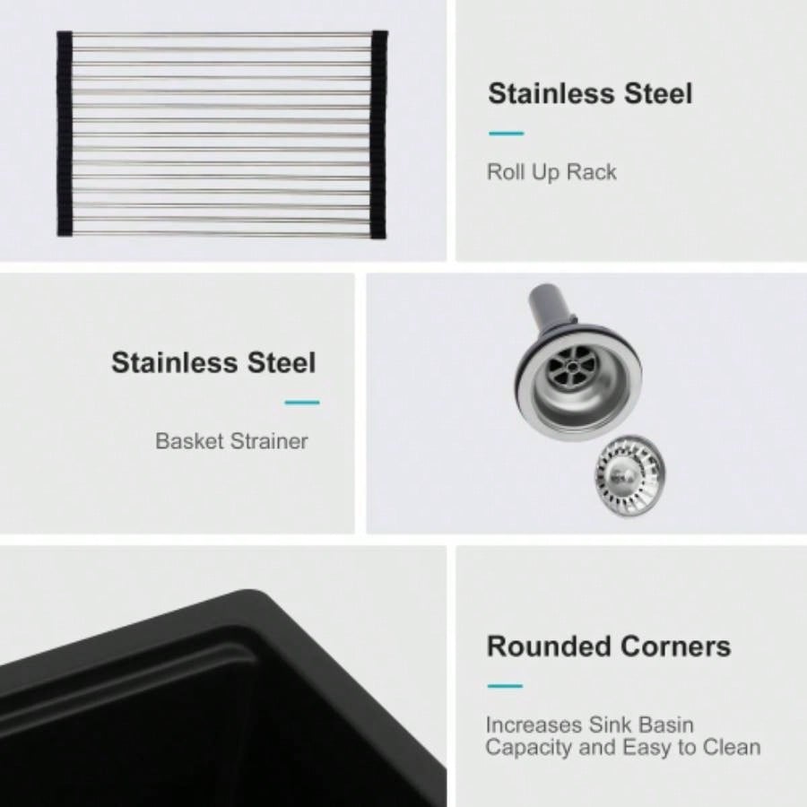 Quartz Kitchen Sink - 30x 19 Black granite composite Workstation undermount kitchen sink