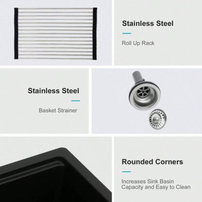 Quartz Kitchen Sink - 30x 19 Black granite composite Workstation undermount kitchen sink