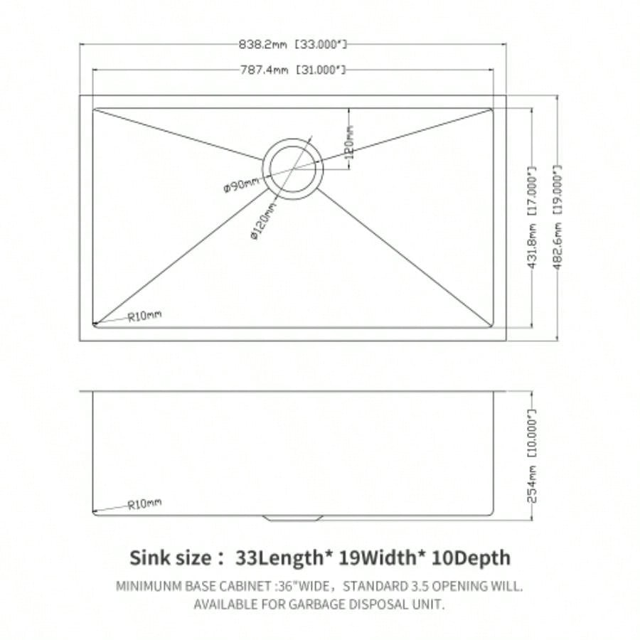 33 Inch Undermount Sink - 33x19x10 Undermount Stainless Steel Kitchen Sink 16 Gauge 10 Inch Deep Single Bowl Kitchen Sink Basin