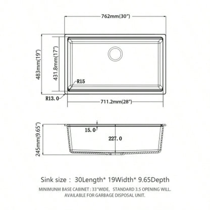 Quartz Kitchen Sink - 30x 19 Black granite composite Workstation undermount kitchen sink