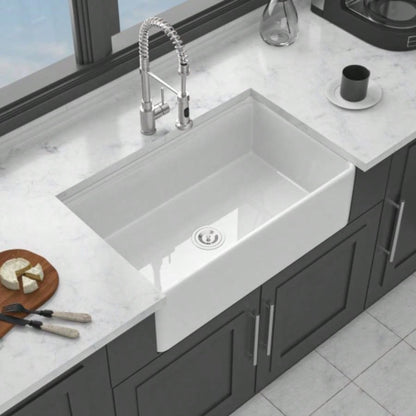 White Kitchen Sink Workstation - 33 inch White Porcelain Ceramic Sngle Bowl Kitchen Sink