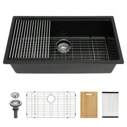 Quartz Kitchen Sink - 30x 19 Black granite composite Workstation undermount kitchen sink