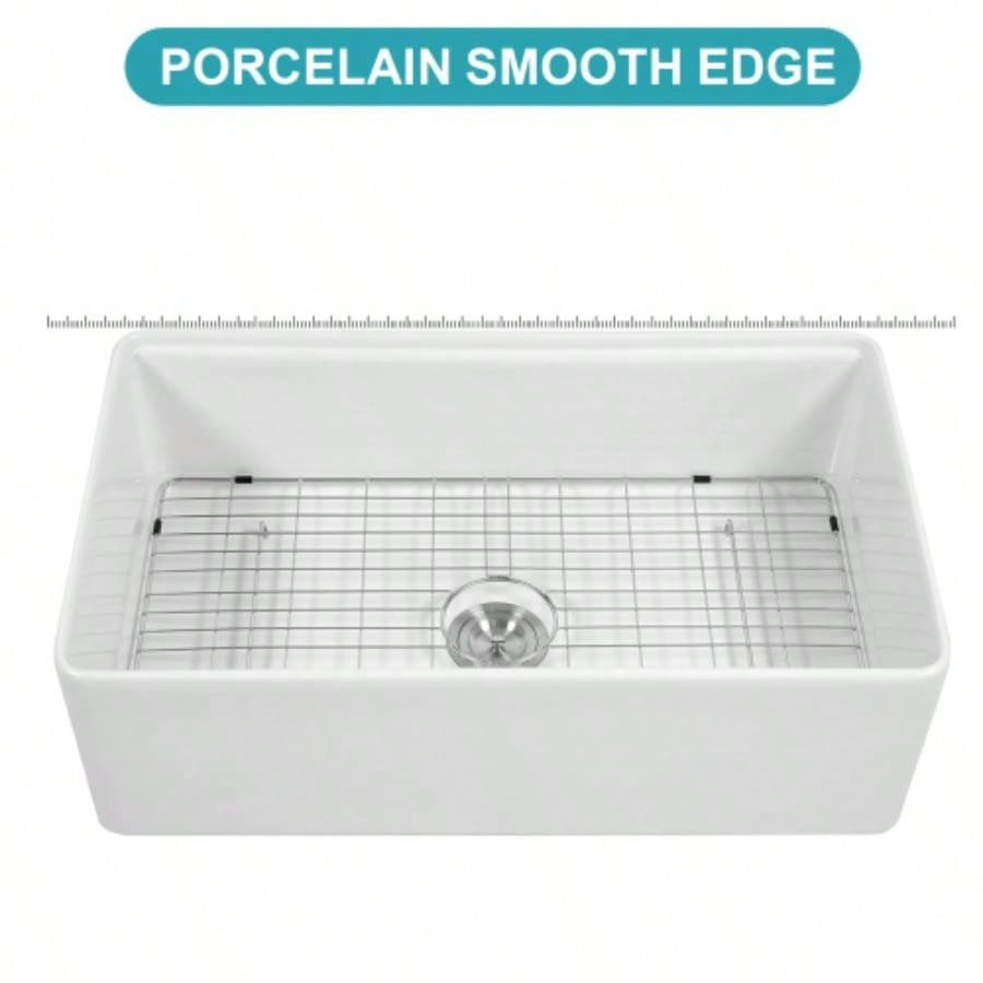 White Kitchen Sink Workstation - 33 inch White Porcelain Ceramic Sngle Bowl Kitchen Sink