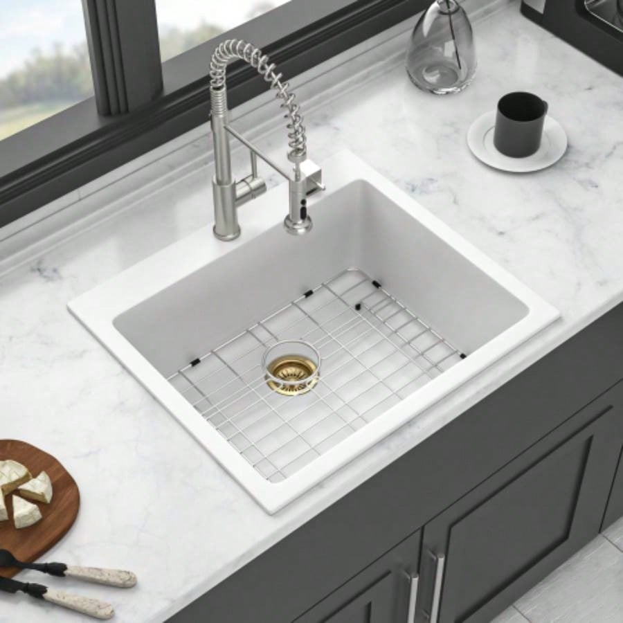 Quartz Kitchen Sink - 25x22 White granite composite Drop - in kitchen sink