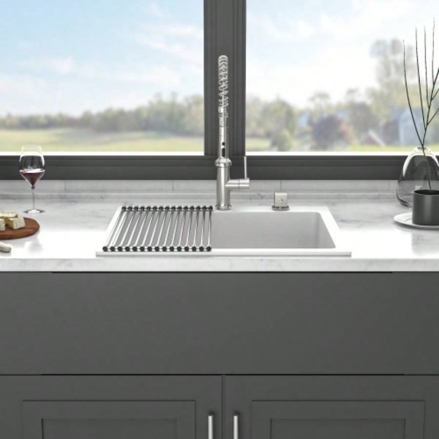 Quartz Kitchen Sink - 25x22 White granite composite Drop - in kitchen sink