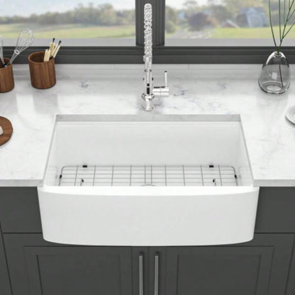 White Farmhouse Sink Workstation - 33 inch White Ceramic Single Bowl Farm Kitchen Sink