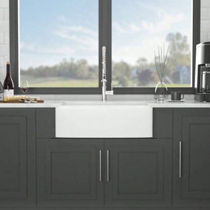 White Farmhouse Sink Workstation - 33 inch White Ceramic Single Bowl Farm Kitchen Sink