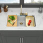 Drop In Waterfall Kitchen Sink - 33x22 White Composite Granite Quartz Single Bowl Workstation kitchen sink with Pull - Out Faucet