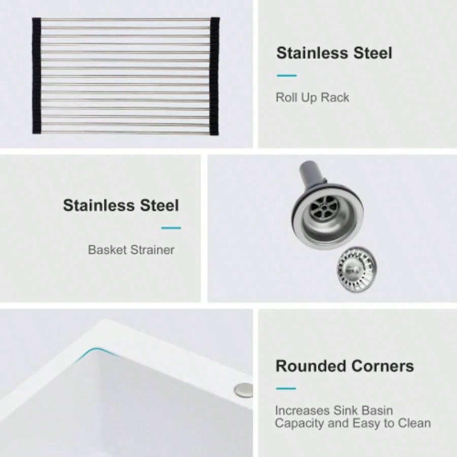 Quartz Kitchen Sink - 25x22 White granite composite Drop - in kitchen sink