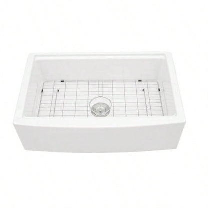 White Farmhouse Sink Workstation - 33 inch White Ceramic Single Bowl Farm Kitchen Sink