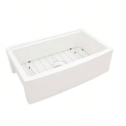 White Farmhouse Sink Workstation - 33 inch White Ceramic Single Bowl Farm Kitchen Sink