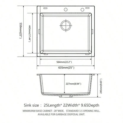 Quartz Kitchen Sink - 25x22 White granite composite Drop - in kitchen sink