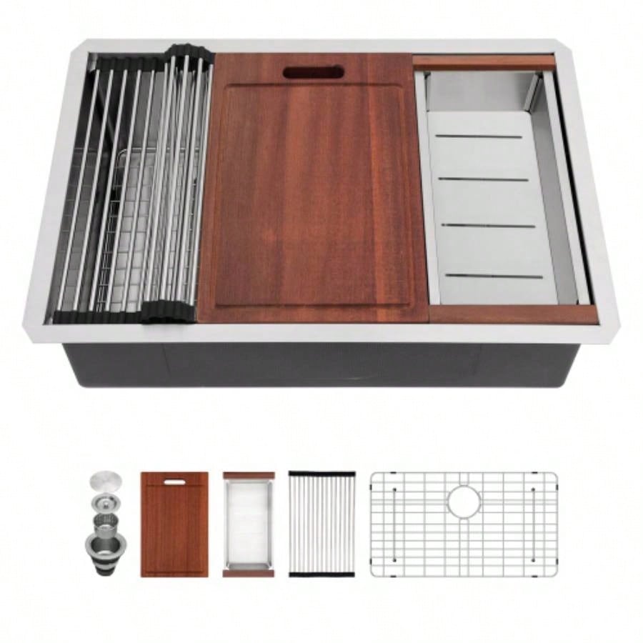 Undermount Workstation Kitchen Sink - 30x18x 10 Inch Stainless Steel 16 Gauge Deep Single Bowl Sink