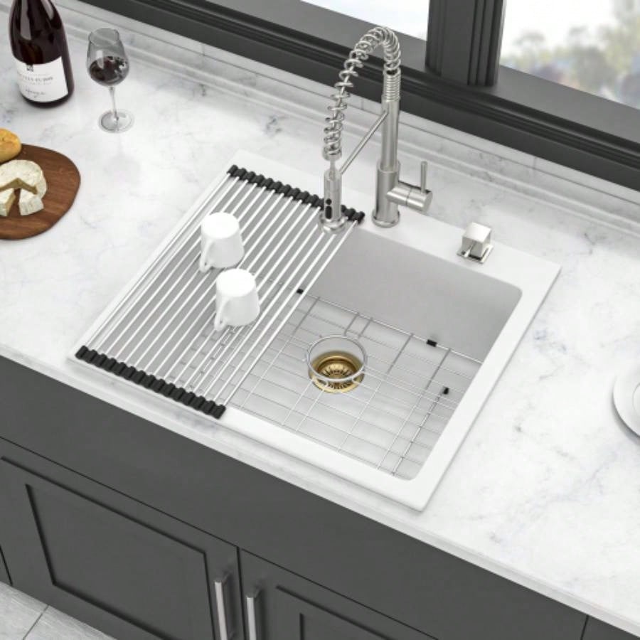 Quartz Kitchen Sink - 25x22 White granite composite Drop - in kitchen sink