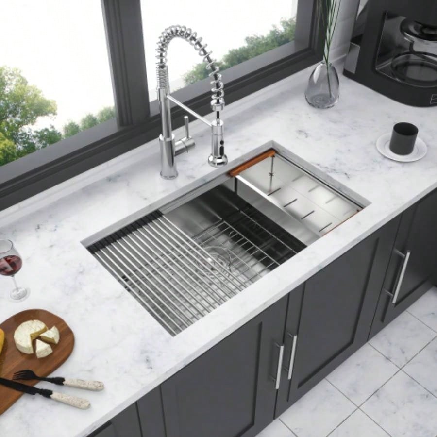 Undermount Workstation Kitchen Sink - 30x18x 10 Inch Stainless Steel 16 Gauge Deep Single Bowl Sink