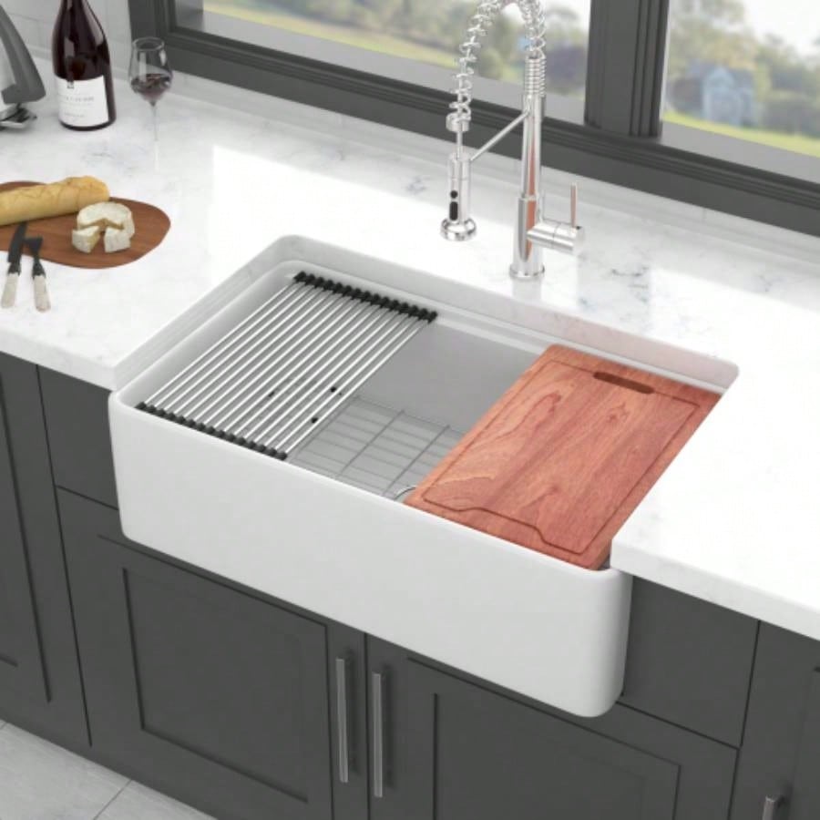33x20 inch White Farmhouse Sink Workstation - Ceramic Single Bowl Farm Kitchen Sink
