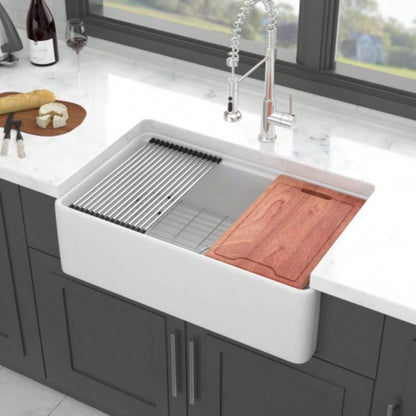 33x20 inch White Farmhouse Sink Workstation - Ceramic Single Bowl Farm Kitchen Sink