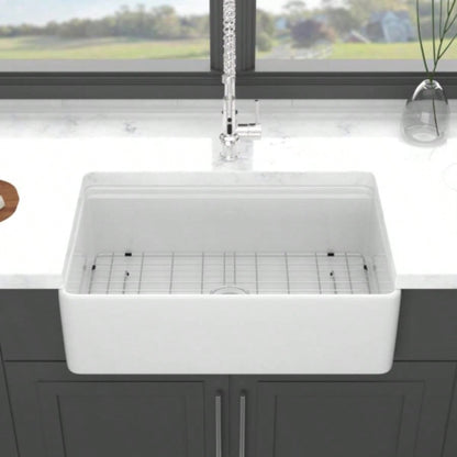 33x20 inch White Farmhouse Sink Workstation - Ceramic Single Bowl Farm Kitchen Sink