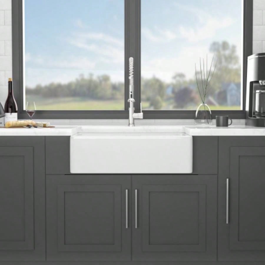 33x20 inch White Farmhouse Sink Workstation - Ceramic Single Bowl Farm Kitchen Sink