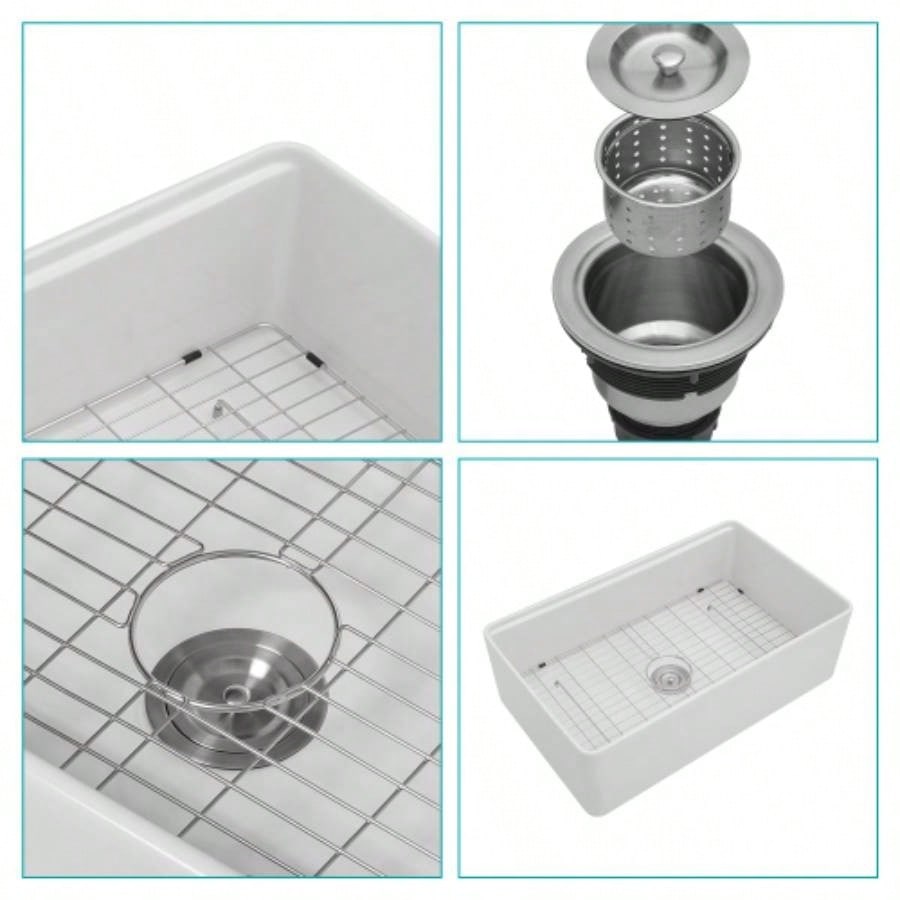 33x20 inch White Farmhouse Sink Workstation - Ceramic Single Bowl Farm Kitchen Sink