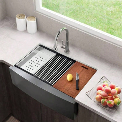 33 L X 22 Farmhouse Kitchen Sink Matte Black Stainless Steel 33 in. Single Bowl Farmhouse Apron Workstation Kitchen Sink with Accessory Kit